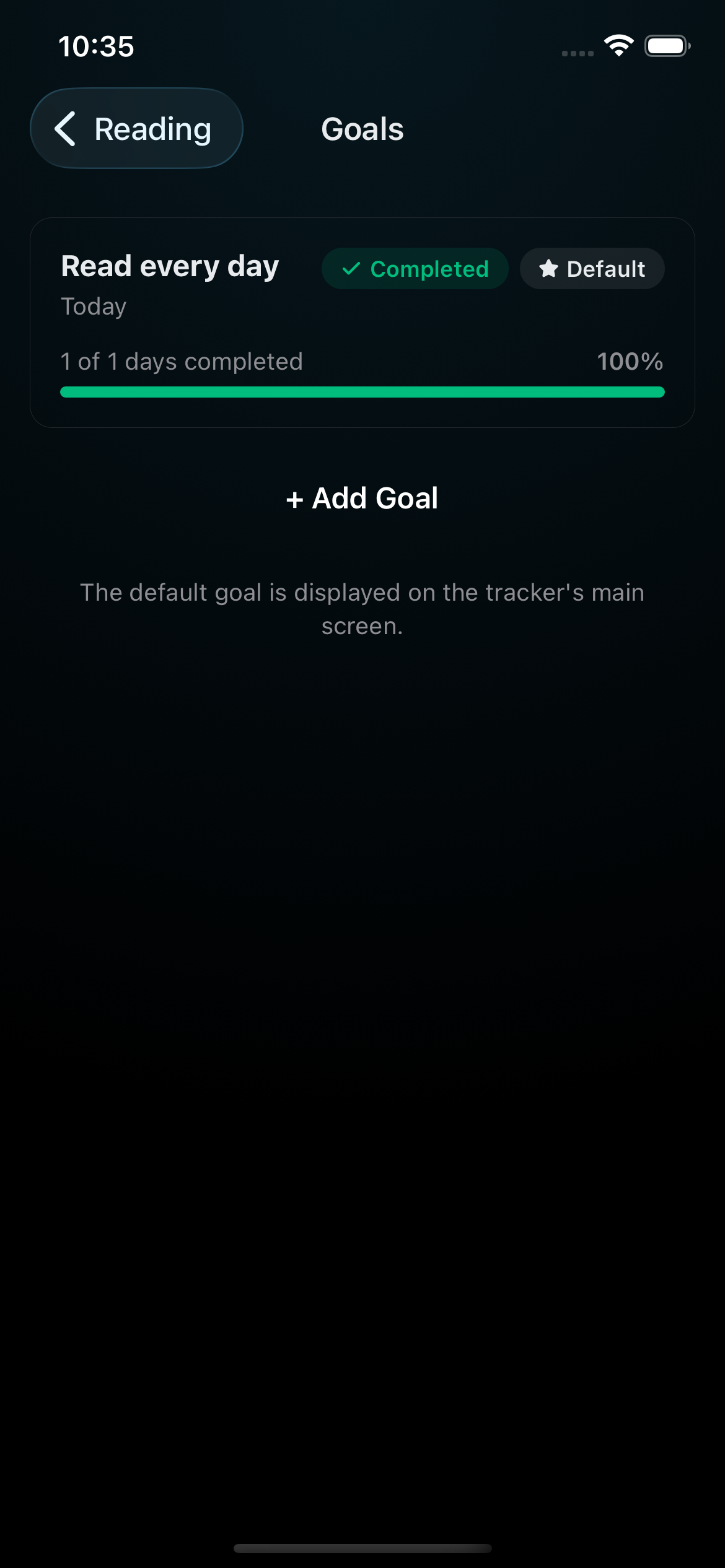 Goals tracking screen
